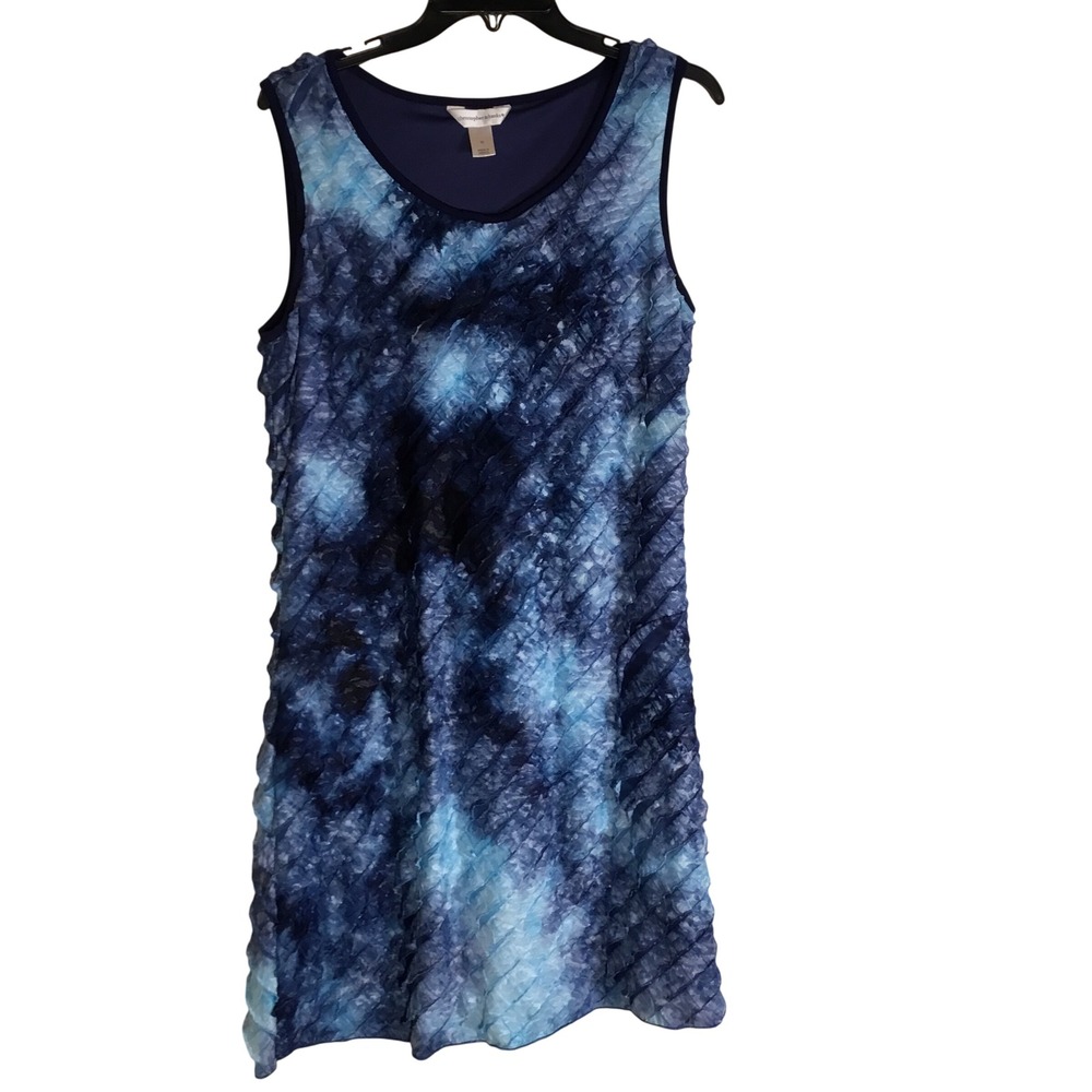 Christopher‎ & Banks Blue Tie Dye Textured Ripple Sleeveless Dress Womens Medium